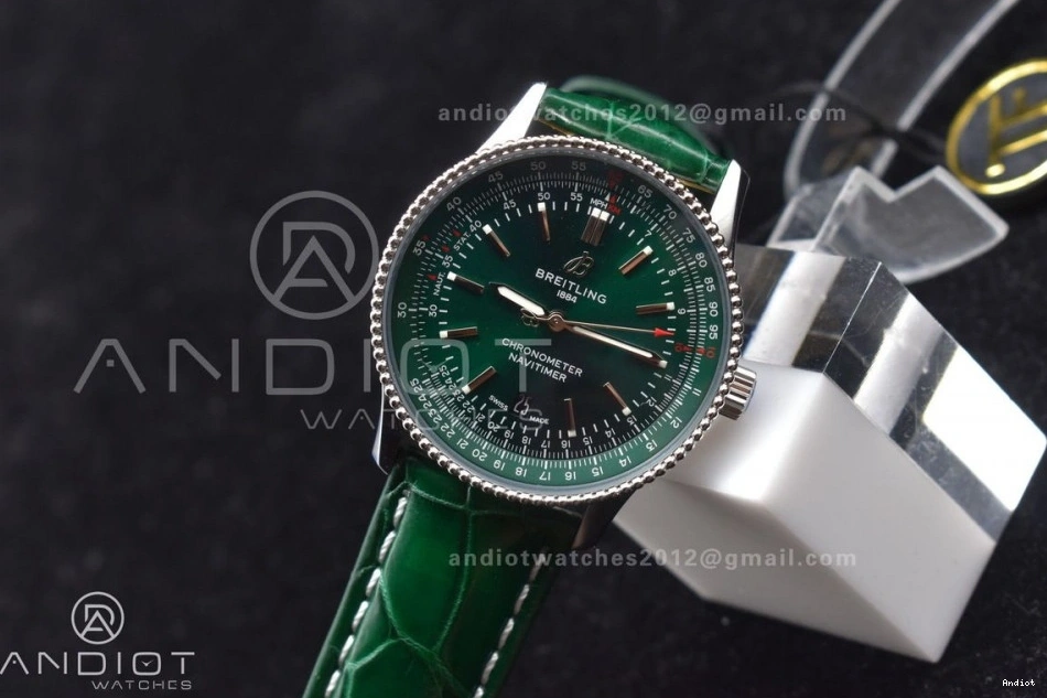 Edition  41mm Navitimer 1:1 Dial Leather Green Best TF A2824 on 0425